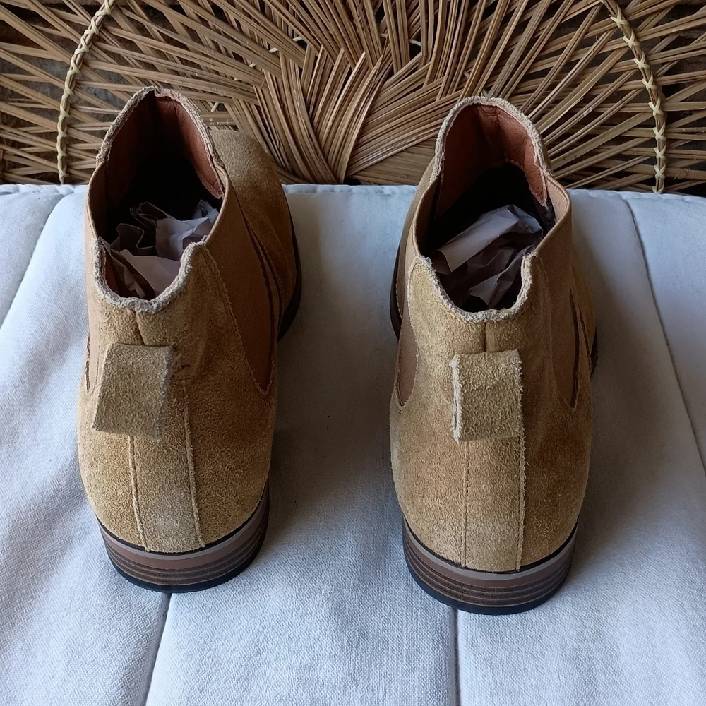 NWOT Anjoufemme Tan Suede Leather Men's Chelsea Boots_47